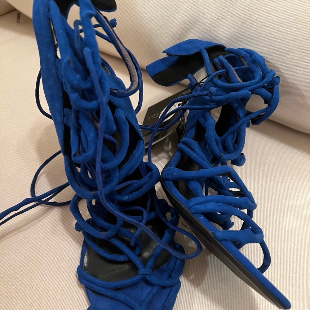 Zara Strappy Blue Heels Tie Up